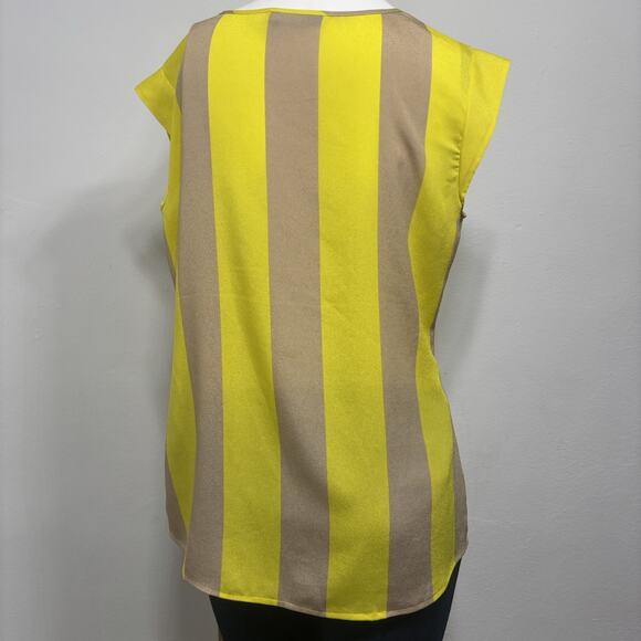 The Limited Yellow Tan Wide Rugby Stripe Semi Sheer Cap Sleeve Blouse Size Small - Picture 2 of 7